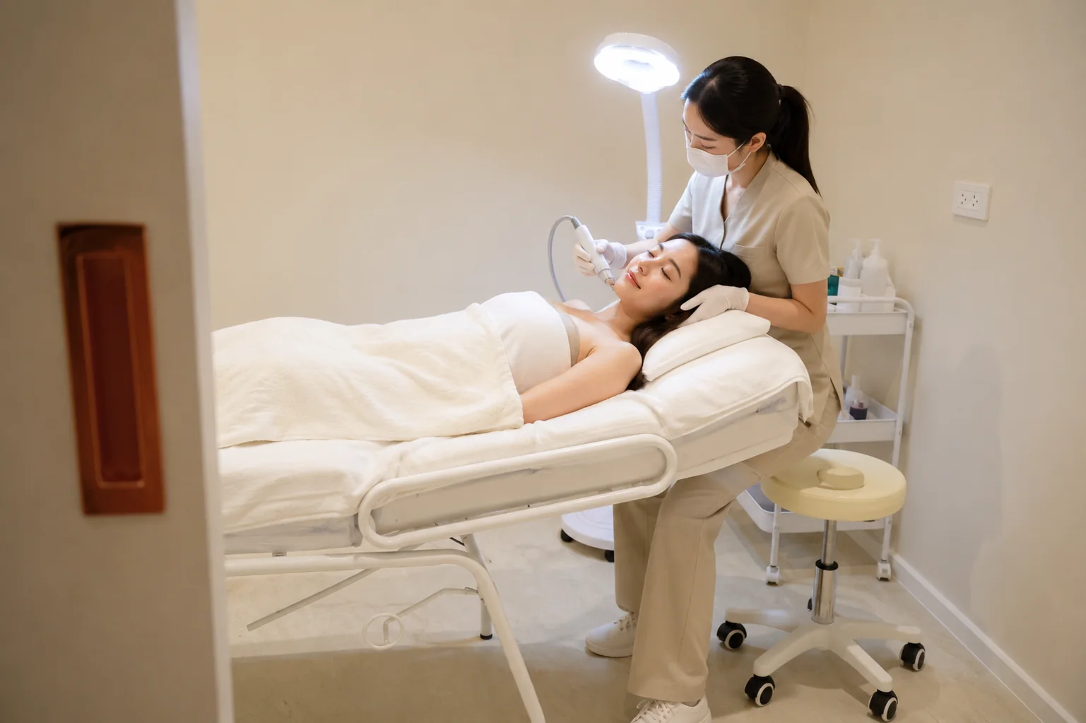 In-clinic facial treatment room