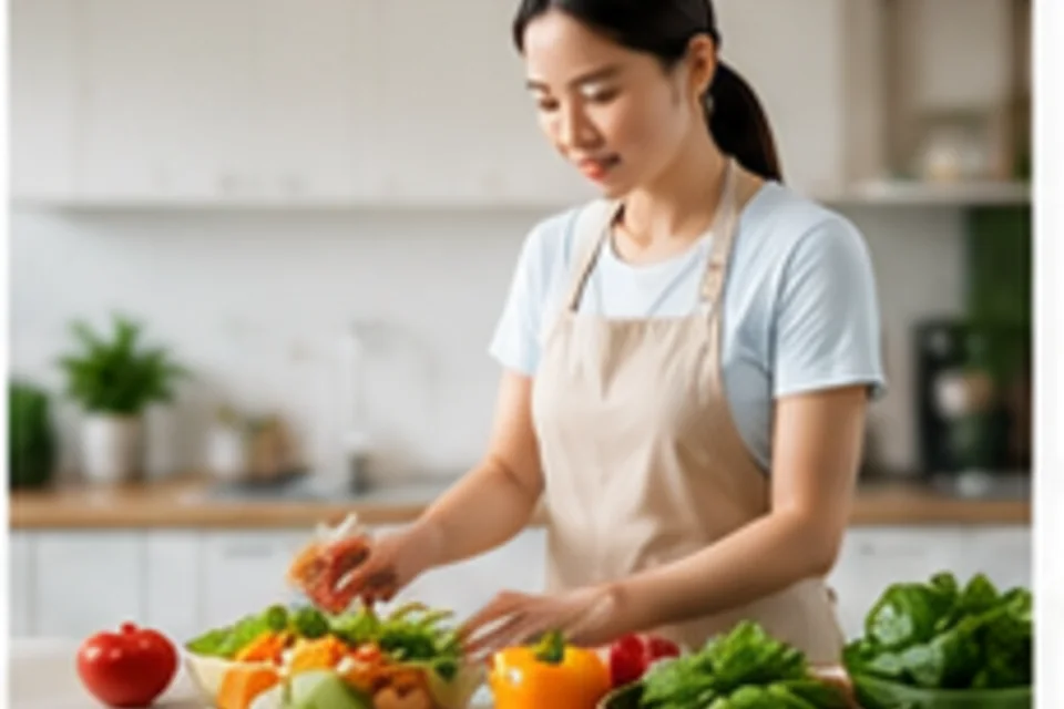 一位就诊者挑选健康食物并向医生咨询减肥