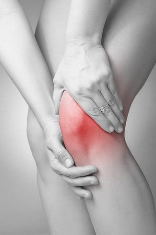 Knee pain highlighted in red