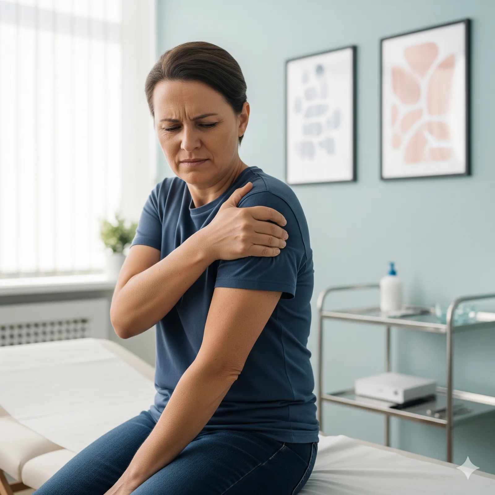 Person with neck pain radiating to the arm and arm numbness being assessed by the YOUNIFY medical team