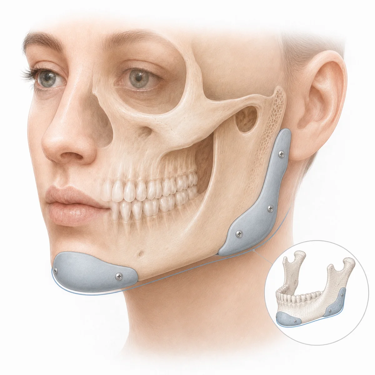 Medical illustration — Combined with chin augmentation